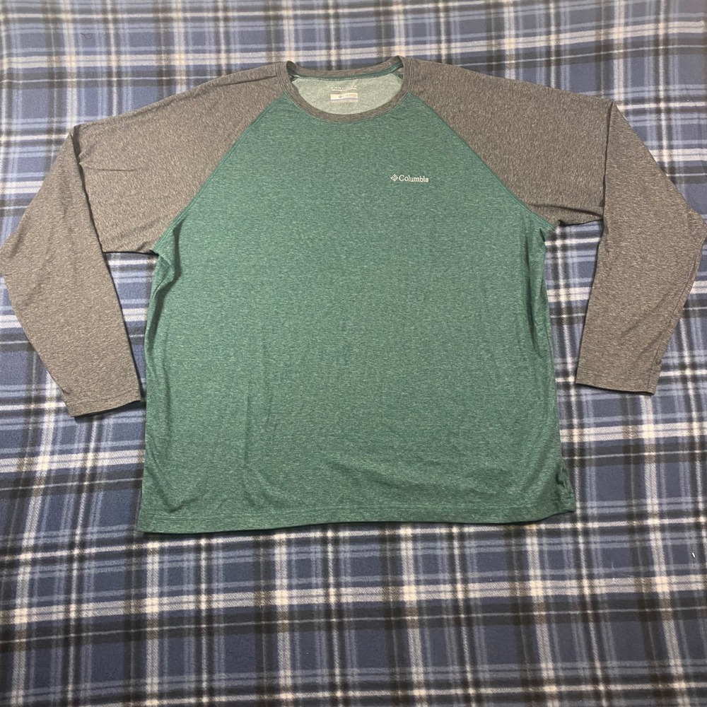 Columbia Omni-Wick Mens XXL Green Grey Raglan Long Sleeve Shirt XM1572